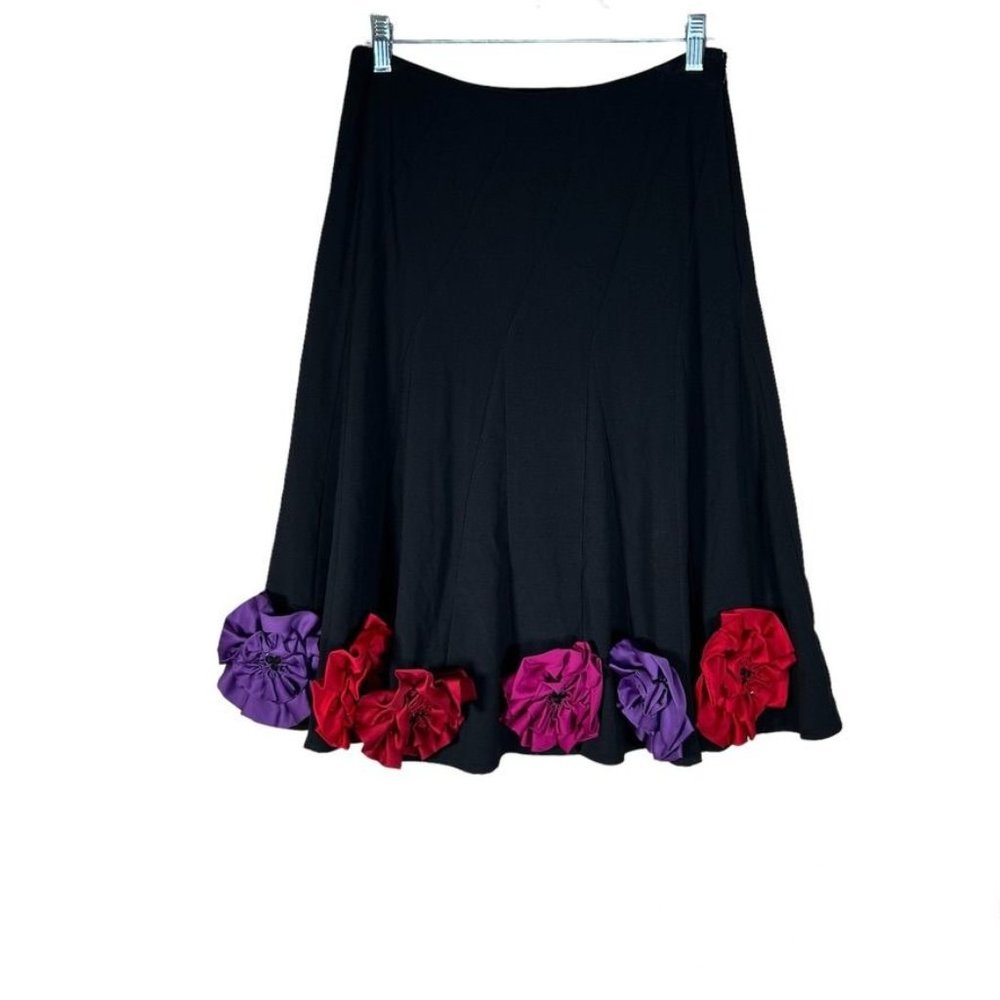 Sunny Leigh Flare Skirt with Flowers Applique Size 6 Black Dancing